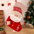Calza natalizia classica lavorata a maglia con Babbo Natale 3D e bottoni in legno - Rosso Bianco Babbo Natale