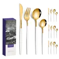 24-piece gold and white stainless steel cutlery set with steak knives, forks and spoons - Portugal Style (16Pcs Set/Mail Box) / Platinum