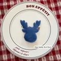 Blue 8x8cm plush reindeer head patch for DIY crafts on red checkered background - Dark Blue Deer Head