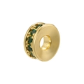Macro detail van 18K vergulde tussenkraal met smaragdgroene kristallen voor sieraden - Goud Groene Zirkonia
