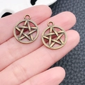 Retro bronze alloy pentagram tarot charms shown on fingers for size reference - Antique Bronze-2308-17x20mm