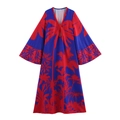 Navy blue tropical palm print maxi dress in size S featuring wide flare sleeves - XS / Blue