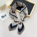 Elegant 70cm silk scarf with retro belt buckle print and golden chain pattern - 18 Belt Sub-Coffee