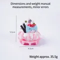 Portachiavi a forma di waffle in miniatura rosa con fiocco blu e ciondoli alla frutta - Torta waffle rosa chiaro con cinturino rosa