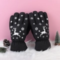 Guanti invernali termici neri con motivi festivi di alce e fiocchi di neve - Pile Stampa Renna Fiocco di Neve / Donna Stampa Nero