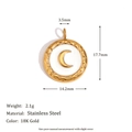 18K vergoldeter Edelstahl Mondanhänger mit Hammerschlag-Textur und 14,2mm Durchmesser - Emaille Mondsichel Anhänger - Gold