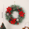 40cm Christmas wreath with red poinsettia flowers, pine cones and festive red berries - 3 Small Flowers / 40cm/No Light