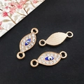 Three gold evil eye connectors with blue enamel and rhinestones for DIY bracelets - KC Gold - Evil Eye Connector - 22x8mm