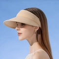 Chic beige UPF50+ sun visor hat for women with a fashionable open-top design - Khaki