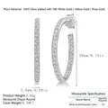 S925 silver hoop earrings with double-row moissanite stones and 18K white gold plating - Silver/E12977