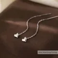 Minimalistische S925 Sterling Silber Herz Durchzieher Ohrringe mit langen Quasten - Ein Paar / Silber