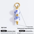 Blue and white ceramic porcelain pendant with gold stainless steel bail for necklaces - Blue and White Porcelain Long Pendant (PJ91364) / Set of 3 / Blue & White