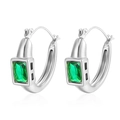 Pendientes de aro en U de acero plateado con circonita cuadrada verde brillante - Forma U Circonita Verde (Plata) / Color Acero