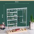 White metal jewelry display stand with wooden base for earrings and necklaces, size 30x35cm - Multifunctional Model / White