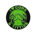 Round black enamel pin featuring fluorescent green guns and text design on white base - Green Style (QHXZ1771)