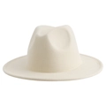 Macro shot of ivory wool felt fedora showing brim stitching and fabric texture detail - M (56-58cm) / Off White