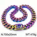Collier chaîne cubaine arc-en-ciel avec boucle tête de mort, taille 700x20mm et poids 478g - Multicolore (KN282000-KJX)