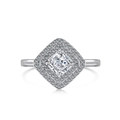 925 silver cushion cut pink zircon ring with double halo diamond setting in silver - Size 6 / Ring / White