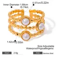 Gold plated stainless steel triple-layered open ring with three round white pearls - Three-layer Pearl Ring (JDRW2408014)