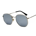 Gafas de sol Harajuku con montura hexagonal de metal plateado y lentes de color azul - Montura Plateada Lente Espejo Blanco C4