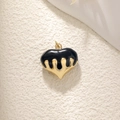 Black heart necklace pendant featuring gold melting drip design and metal hoop - A0222 3D Mini Enamel Heart - Black Gold
