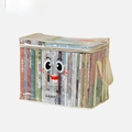 Large beige transparent book storage bag with handles and cartoon smile print - Large / Beige Smiley
