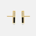 S925 silver stud earrings with gold plating, black enamel, and white zircon crystals - 925 Silver / Black