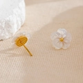 Elegant gold titanium steel cherry blossom earrings with white mother-of-pearl petals - Stud Earrings / Gold