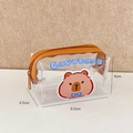 Orange zipper Capybara PVC mini coin purse with cartoon print, size 9.5x4.5x6cm - Bow Tie (PVC)