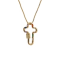 Goldene Halskette mit Kreuz-Karabiner-Anhänger und bunten Regenbogen-Edelsteinen - Kreuz / Gold