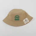 Kids khaki cotton bucket hat featuring a green 3D smiley face and Good embroidery - CM8001 Smiley Series / Khaki