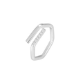Minimalist silver geometric hexagon open ring with small white cubic zirconia stones - One Size / Platinum