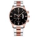 Geneva men's quartz watch with two-tone silver and rose gold strap and black dial - Black Dial Two Tone Rose Gold Silver Band (Fork Lug Version)