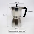 Classic 12-cup aluminum Moka pot with dimensions of 23.5cm height and black handle - 600ml (12 Cups) / Single Valve / Silver