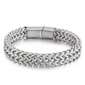 Silver woven wheat link bracelet in polished titanium steel with sleek magnetic clasp - Steel Color (KB162456-KFC)