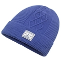 Donkerblauwe gebreide wintermuts met vintage anker-patch en warm kabelpatroon - Eén maat / Blauw