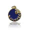 Pendente tondo in smalto blu con motivi a foglie dorate e profilo, diametro di 1,6 cm - Vergine (Smalto Blu)