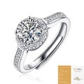 Adjustable S925 silver moissanite ring with halo setting and GRA certification - R4494 Moissanite Style / 1 Carat / 6.5mm (With GRA Certificate)