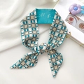 Green and beige geometric pattern twilly scarf with scripted text for hair or bag accessories - Brightening Square Buckle