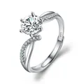 Adjustable S925 sterling silver ring featuring a large round brilliant moissanite stone - Liu Shishi's Same 1-carat Ljz-01 / Adjustable Open