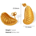 Boucles d'oreilles torsadées dorées en acier inoxydable avec texture nervurée - Style Spirale Éventail Dorée EH48