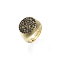 Nahaufnahme eines goldenen Siegelrings mit schwarzen Zirkoniasteinen und offener Schiene - Einstellbar Offen / Gold mit schwarzem Zirkon