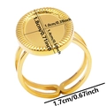 Detailed dimension guide for adjustable gold geometric oval ring with radial textured disc - J473 / Gold
