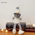 Sitting Nordic faceless gnome doll with gray heart cap and striped telescopic long legs - Off-White Grey Heart (Doll No. 19)
