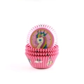 Pink unicorn and rainbow printed greaseproof paper cupcake liners in stacked variant - Pink Crown Pony