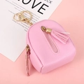 Pink mini backpack coin purse with litchi texture leather and tassel keychain - Pink