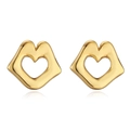Close-up of minimalist hollow heart-shaped gold studs with a smooth metallic finish - Hollow Heart Stud Earrings / Gold
