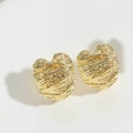 Macro detail of gold irregular molten metal earrings with brushed vintage texture - Honeycomb Style (ES2424-3) / Gold
