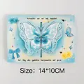 Biglietto d'auguri farfalla 3D blu e giallo con motivi floreali di rose, 14x10cm - Farfalla in Cristallo Blu