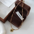 Vintage tiger eye beaded necklace with sunburst pendant and dark gemstone inlay - Tiger Eye Sunflower Necklace XL0275